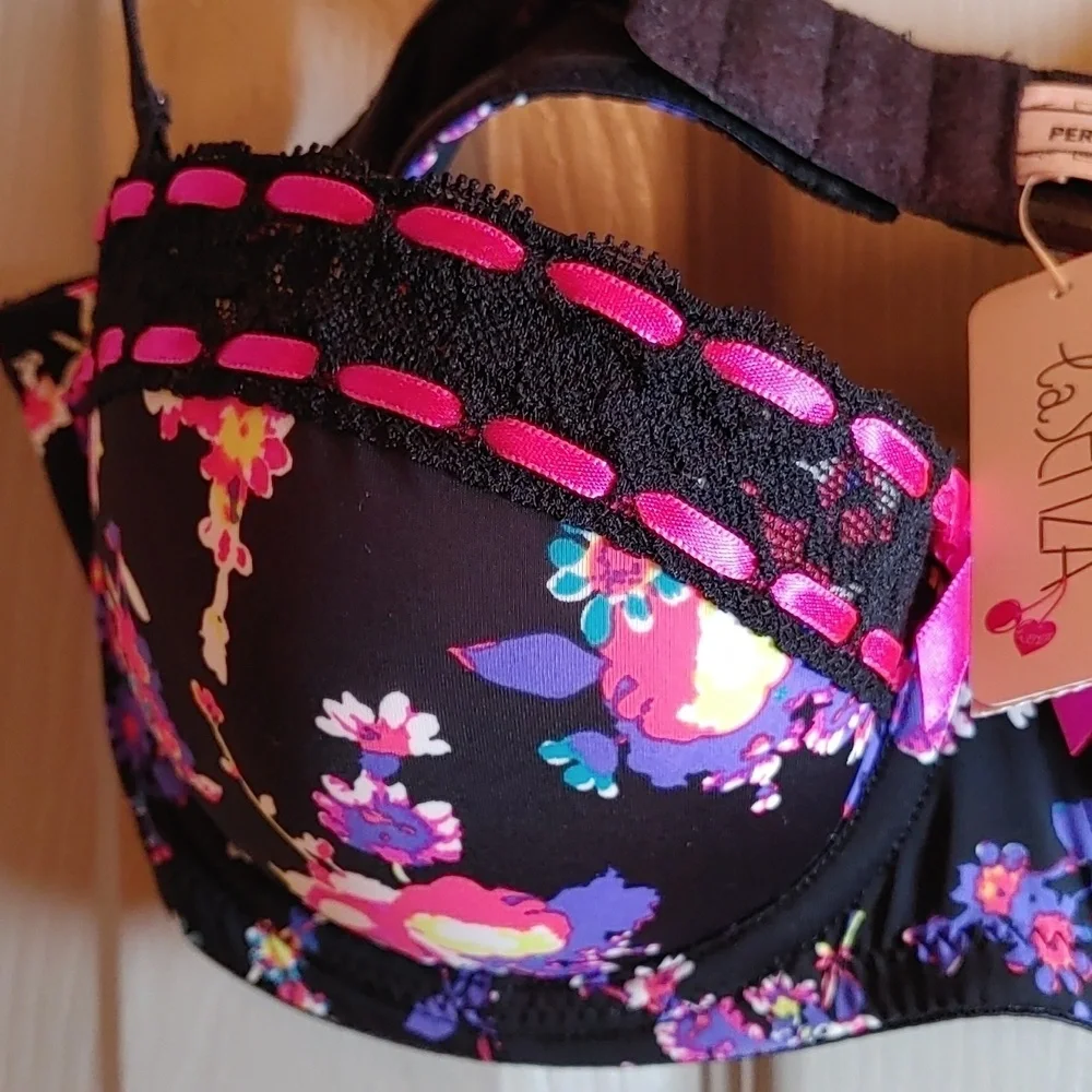 NWT BLACK MULTI FLORAL LA SENZA PERFECTLY ME PUSH UP BRA 34B - Picture 8 of 12